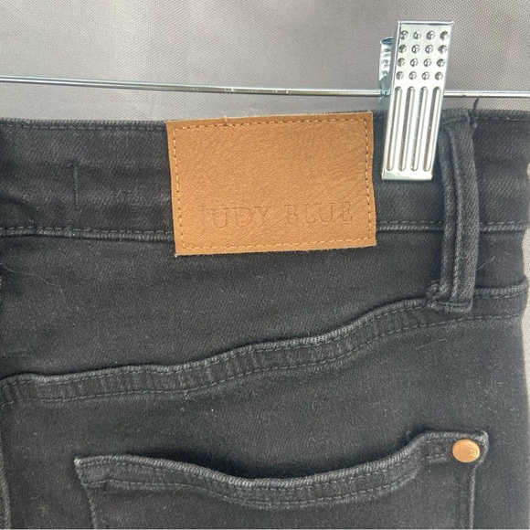 Judy Blue Black Flare Jeans Size 7/28 Raw Hem High Rise Stretch - Picture 3 of 5